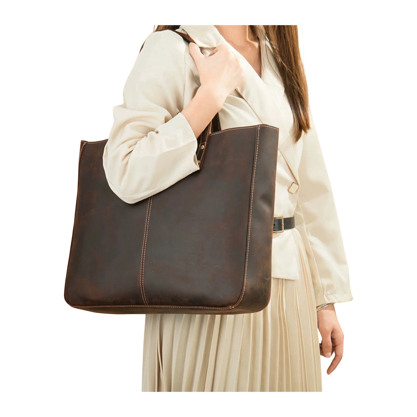 Sac cabas marron cuir