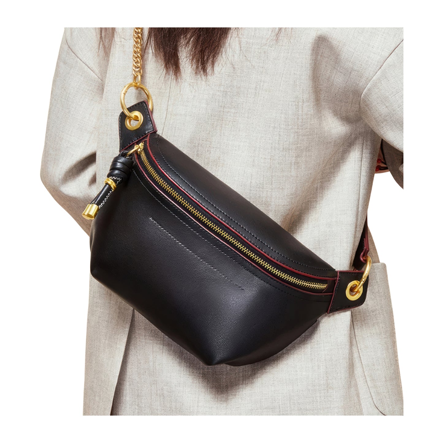 Banane en cuir noir femme
