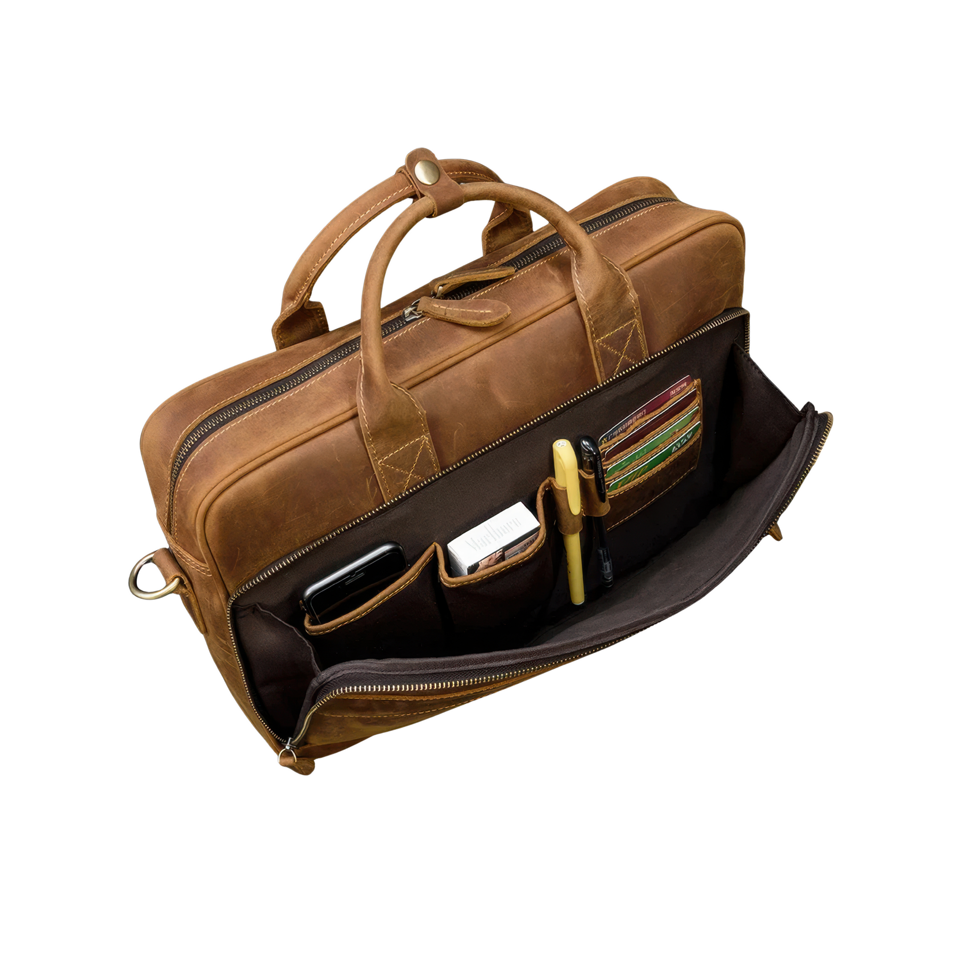 Porte documents camel cuir
