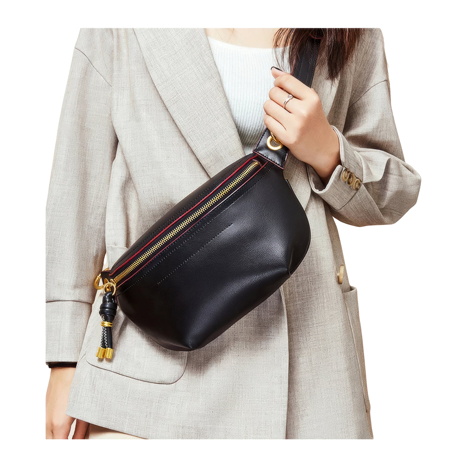 Sac banane femme cuir noir